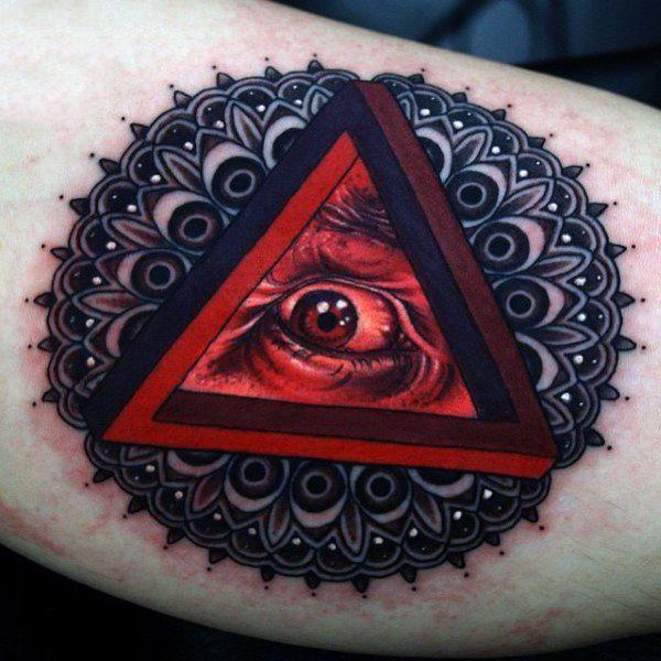 Red Triangle with Circle Logo - 90 Triangle Tattoo Designs For Men - Manly Ink Ideas