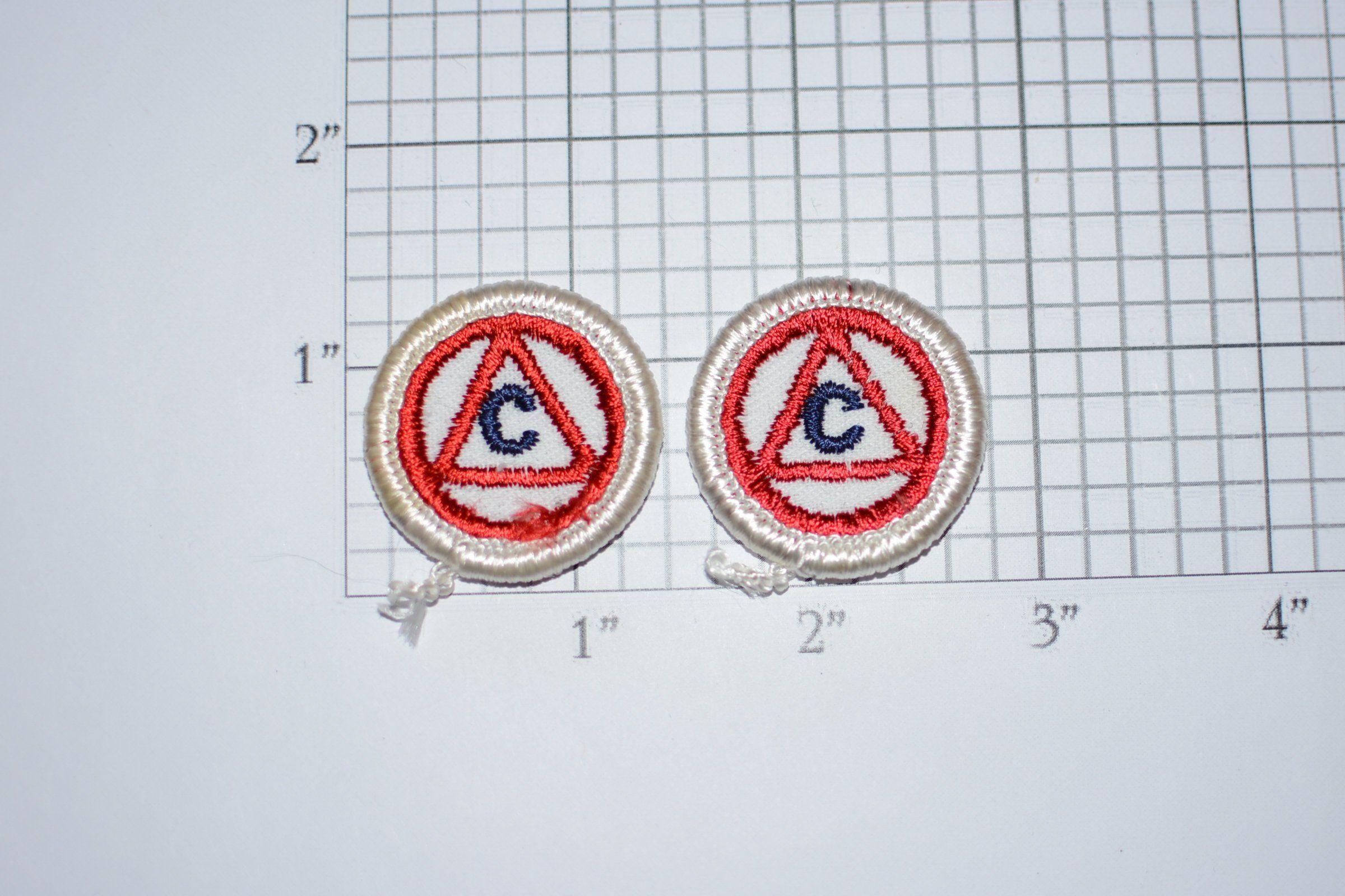 Red Triangle with Circle Logo - Letter C Inside Red Triangle, Lot Of 2 Iron On Vintage Appliqué