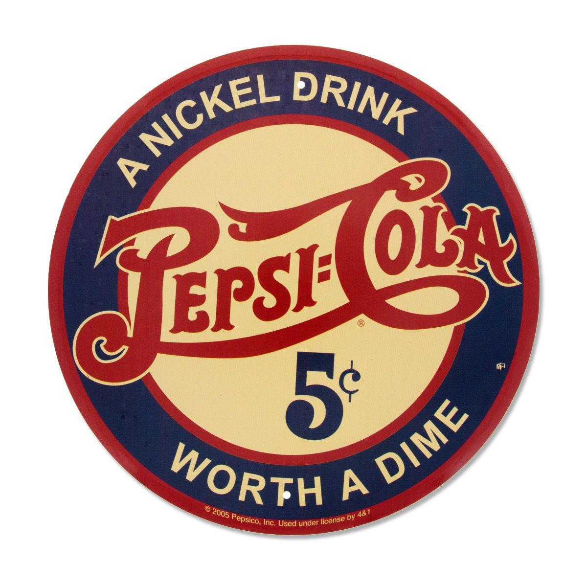 Vintage Cola Logo - Pepsi-Cola Nickel Drink Round Logo Metal Sign at Retro Planet