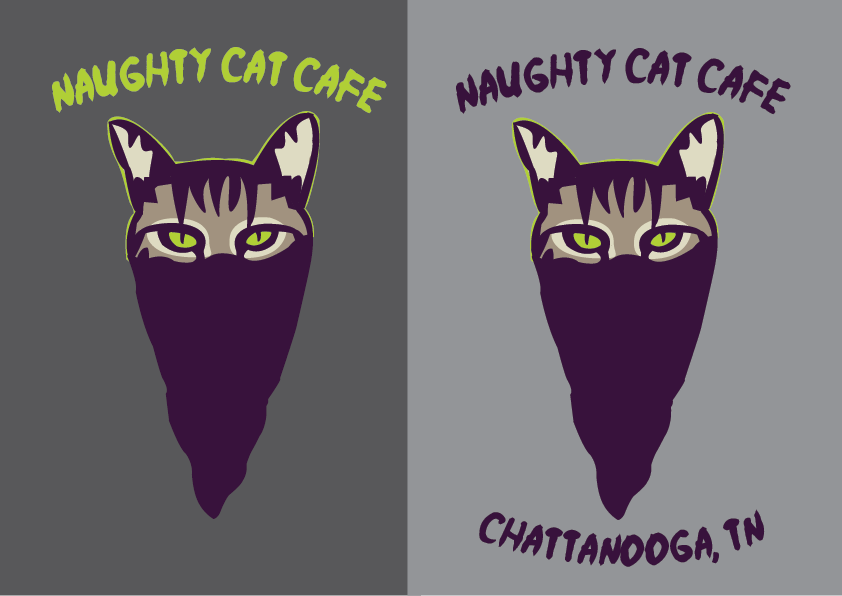 Purple Cat Head Company Logo - Elegant, Playful Logo Design for Naughty Cat Cafe