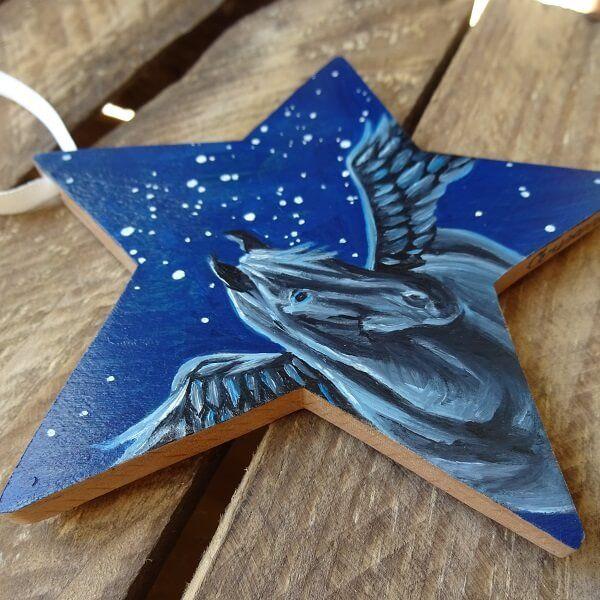 Pegasus with Star Logo - Pegasus Constellation Star - Hand painted horse art - Equine gift