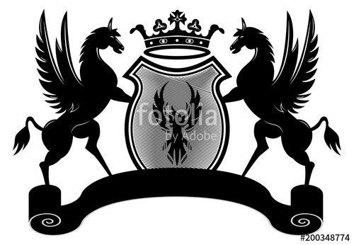 Pegasus with Star Logo - Wings decoration, Pegasus horse and pentagonal star symbols