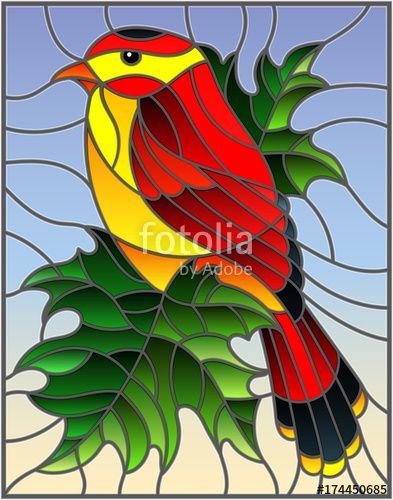 Red and Green with a Red Bird On It Logo - Illustration in the style of stained glass with a beautiful red bird