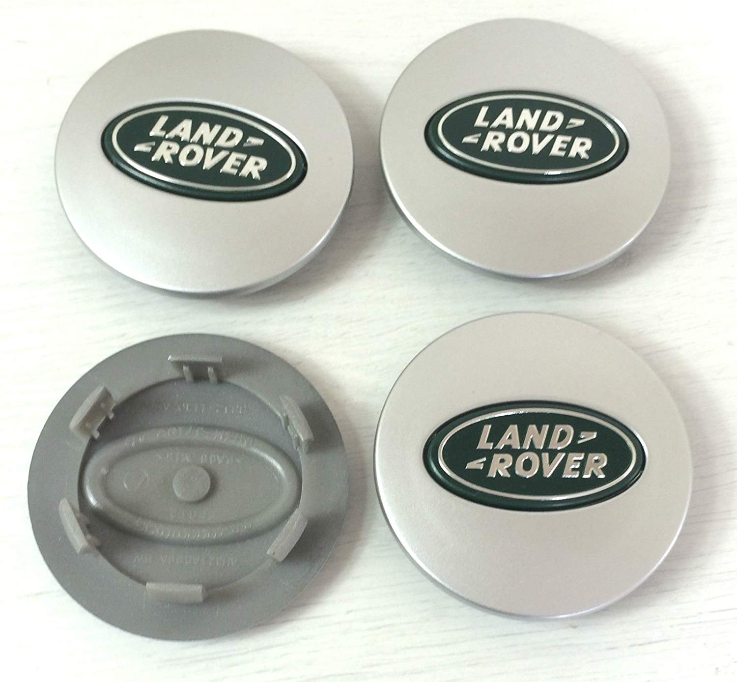 Silver Automotive Company Logo - 4 x Land Rover 63 mm wheel hub covers silver/green logo: Amazon.co ...