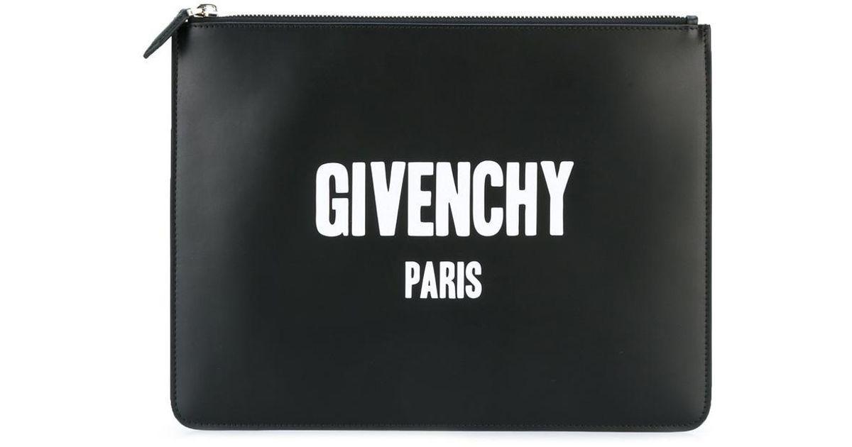 Givenchy Paris Logo - Lyst - Givenchy Paris Logo Print Clutch in Black