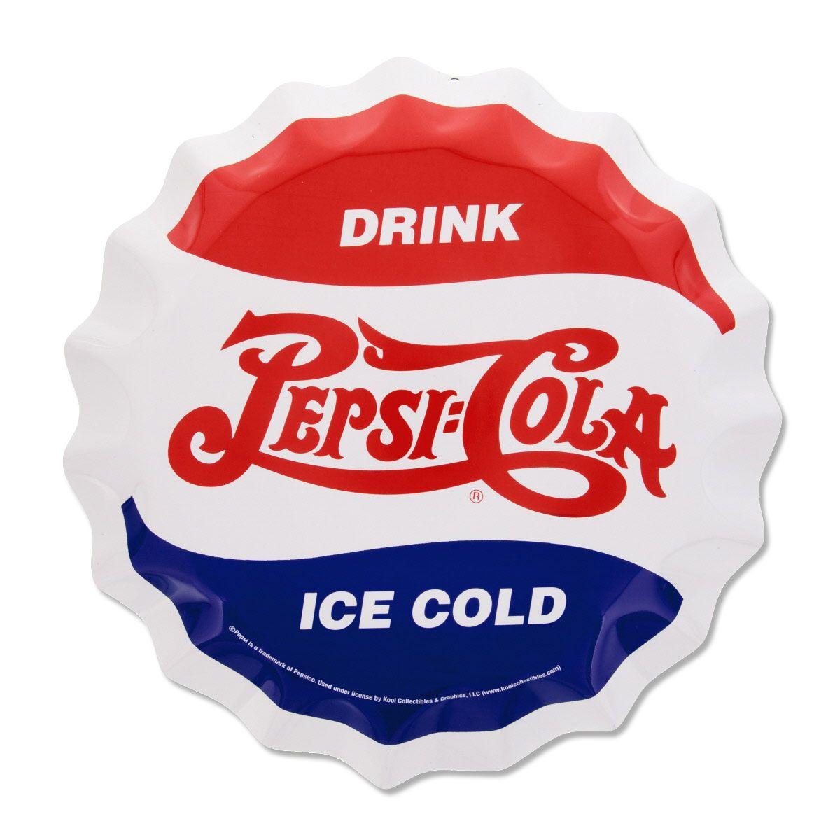 Antique Pepsi Logo - Pepsi-Cola Bottle Cap Style Metal Sign at Retro Planet