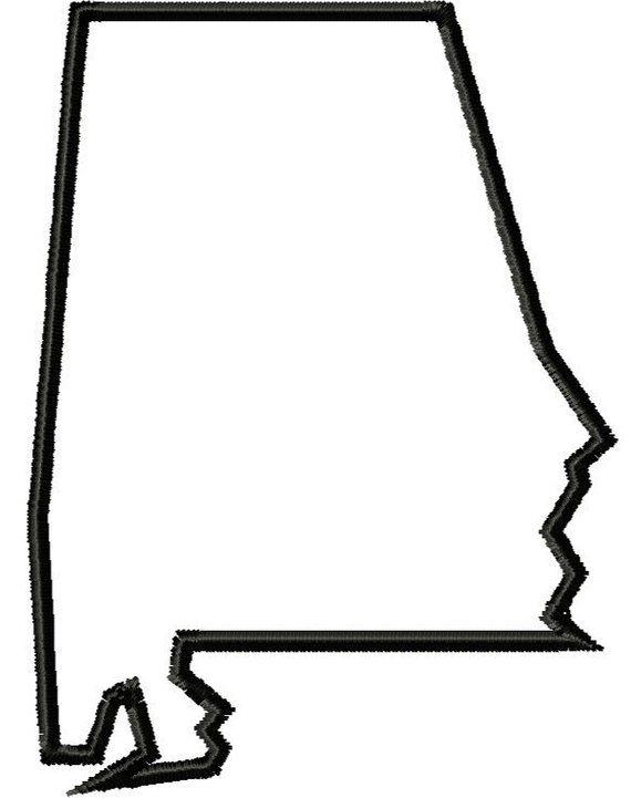 Outlined Black and White Alabama Logo - Digitized State of Alabama Outline Embroidered Letter Embroidery ...