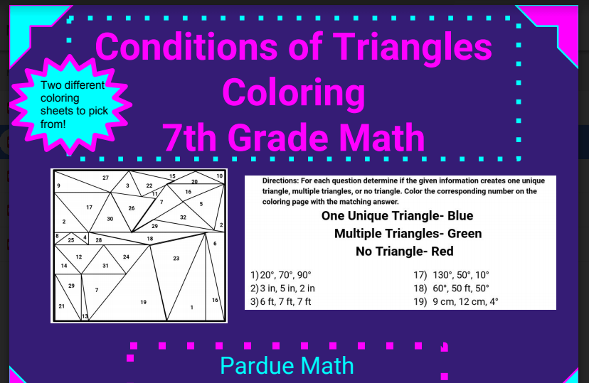 Multiple Triangle Blue Logo - Conditions of a Triangle Coloring Page 7.G.A.2 | 7th Grade Math ...