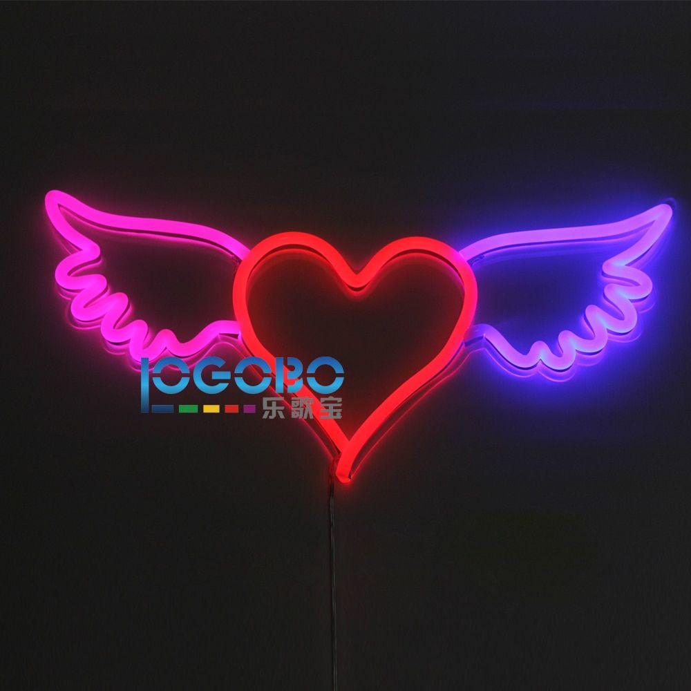 Red Lamp Logo - Flex Led Neon Sign Angel Wing Heart Pink Red and Blue Custom Made
