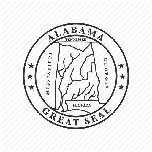 Outlined Black and White Alabama Logo - Alabama, america, seal, state, state seal, state symbol, usa icon