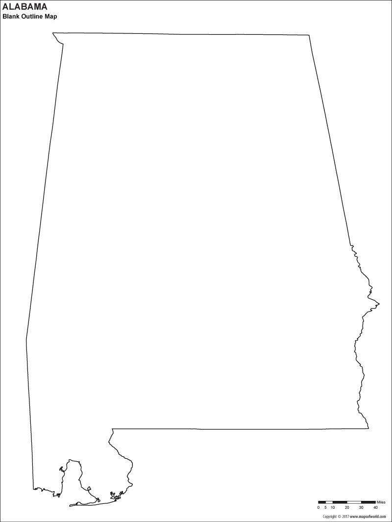 Outlined Black and White Alabama Logo - Blank Map of Alabama | Alabama Outline Map