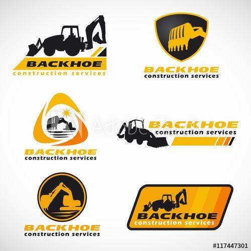 Construction Services Logo - Yellow and black Backhoe construction service logo vector set design