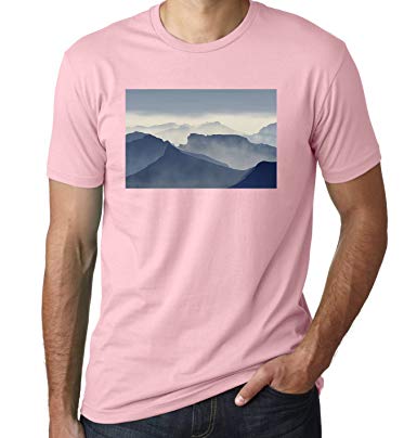 Mountains with Pink Logo - Flowlot Misty Mountains Blurred Logo Men's Cotton Pink T-Shirt ...