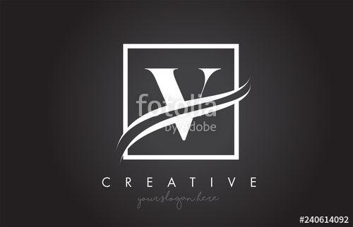 Square Letter a Logo - V Letter Logo Design with Square Swoosh Border and Creative Icon