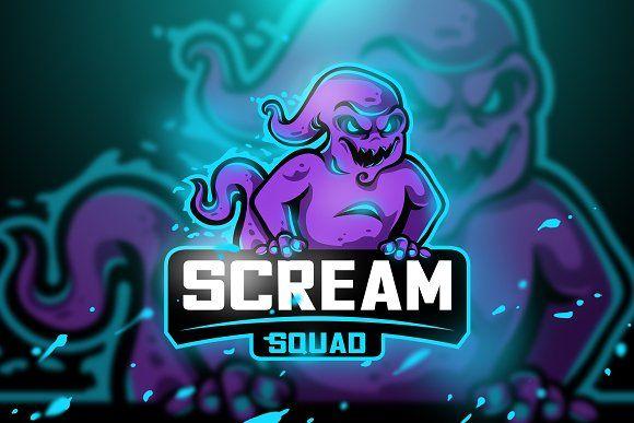 Purple and Green eSports Logo - Scream Squad & Esport Logo Logo Templates Creative Market