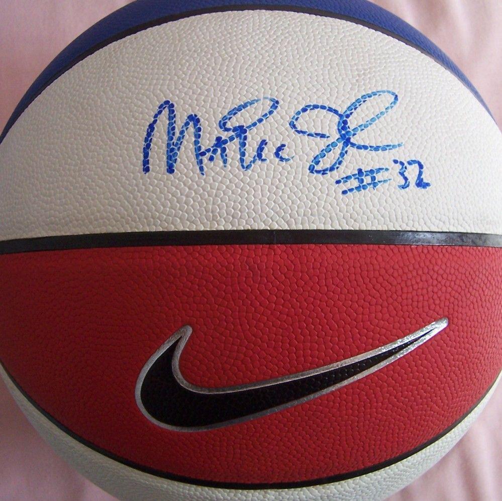 Red White and Blue Basketball Logo - Magic Johnson autographed Nike red white & blue basketball