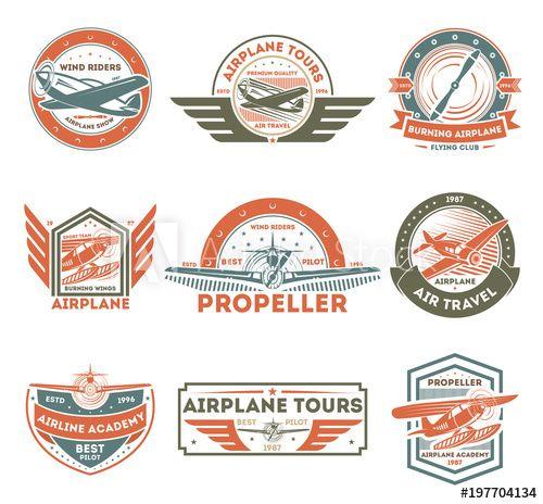 Best Known for Its Airplanes Logo - Airplane vintage isolated label set vector illustration. Wind riders ...