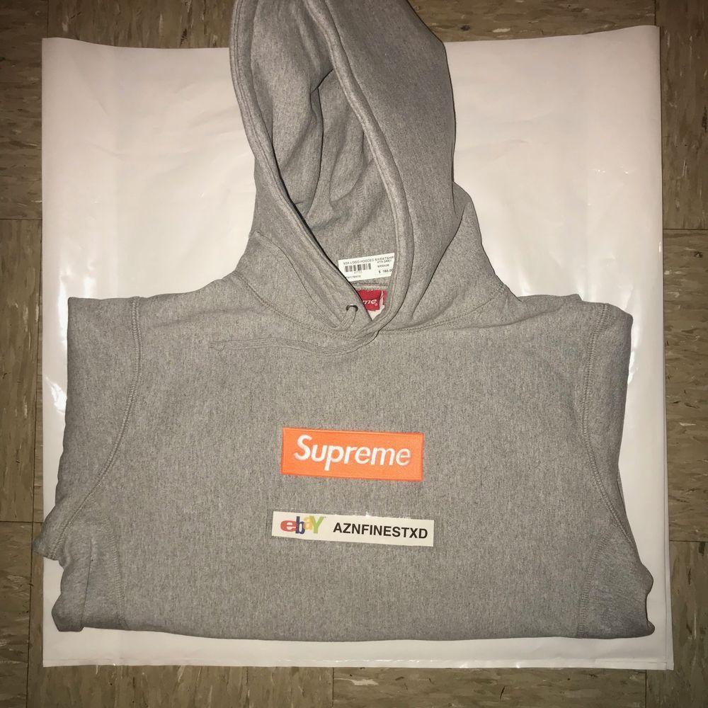 All Grey Supreme Box Logo - SUPREME BOX LOGO HOODED SWEATSHIRT HOODIE HEATHER GREY ORANGE MEDIUM ...