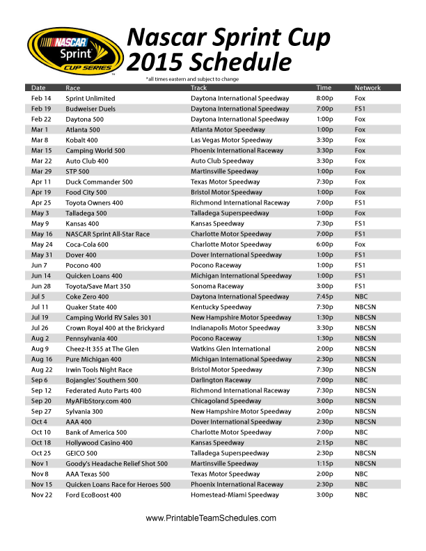Printable NASCAR Logo - nascar 2015 schedule. Search Results for: Nascar 2015 Schedule