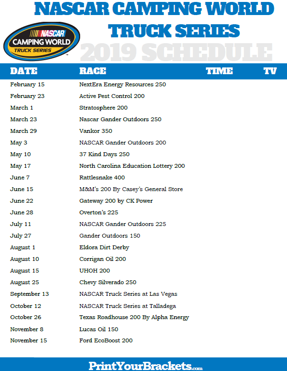 Printable NASCAR Logo - Printable Nascar Camping World Truck Series Schedule 2019