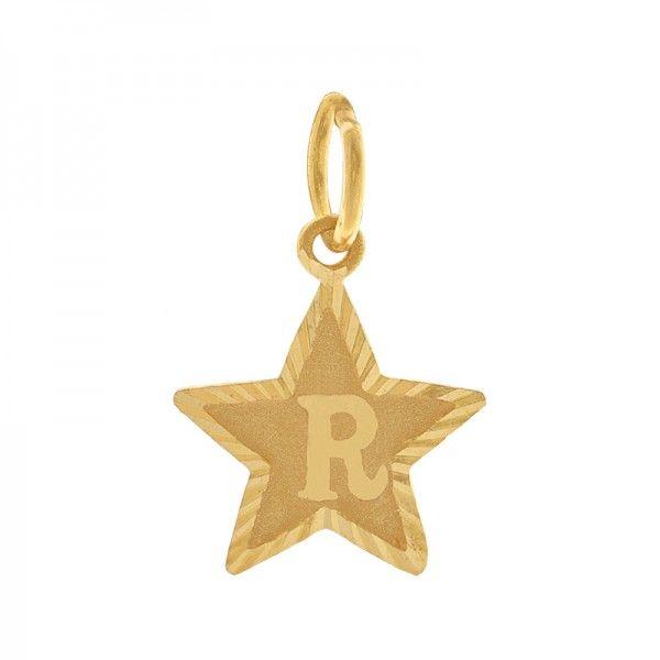Yellow with and R Star Logo - 22k Initial R Star Gold Pendant | Raj Jewels
