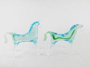Green and Blue Horse Logo - Vintage Murano Blue Glass Horse Green Stripe Transparent Teal Aqua