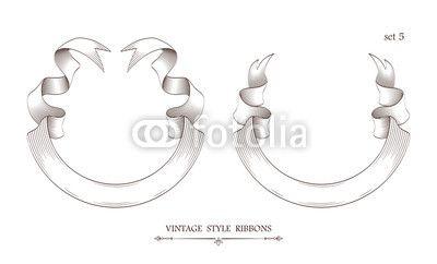 Semicircle with Black and White Logo - Set of vintage semicircle ribbons. Engraving style vector