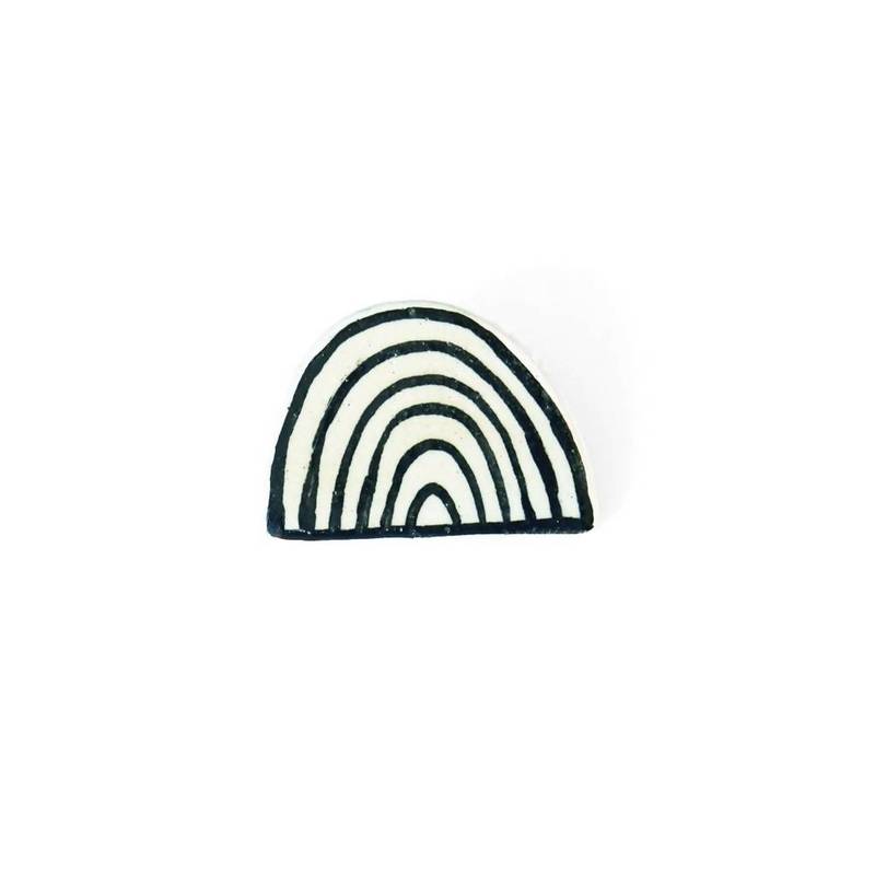 Semicircle with Black and White Logo - Ceramic Monochrome Semi Circle Brooch