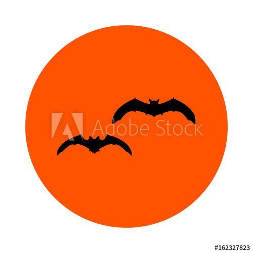 Black Bat in Circle Logo - Two black bats on an orange circle, vector round icon, flat style