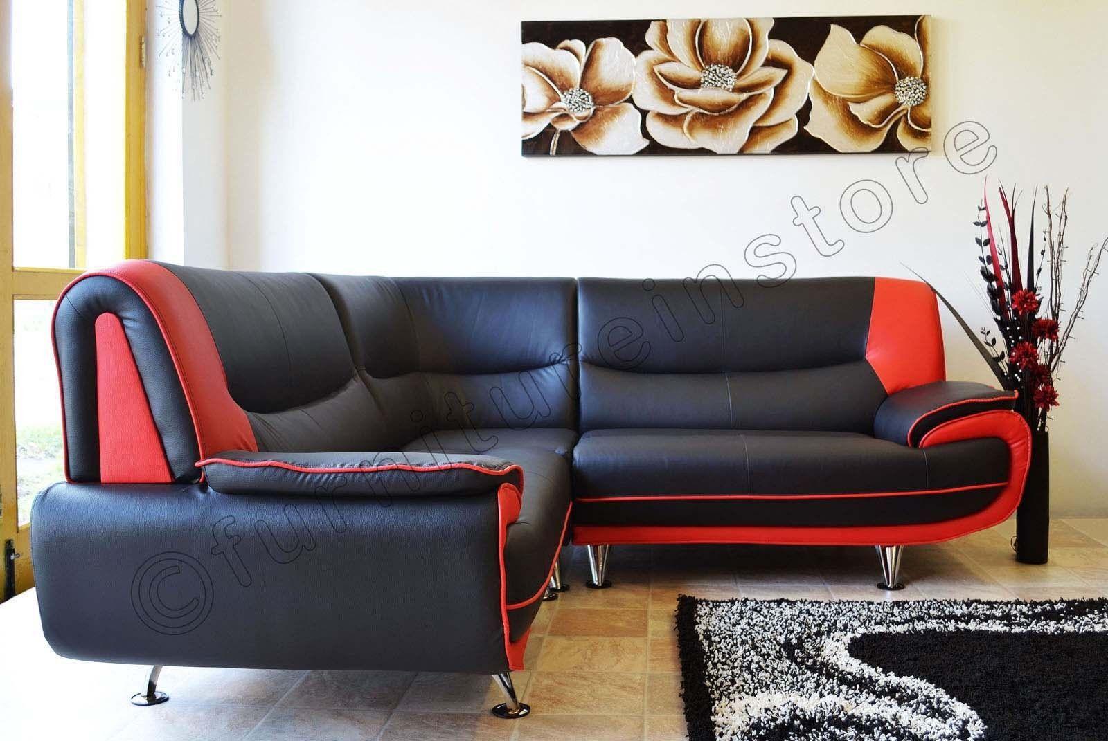 White and Red Corner Logo - New Passero Faux Leather Corner Sofa Suite Black & White Black&Red ...
