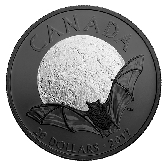Black Bat in Circle Logo - oz. Pure Silver Coin by Nature: The Little Brown Bat