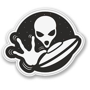 UFO Alien Logo - 2 x UFO Alien Sticker Car Bike iPad Laptop Space Man Science Kids ...