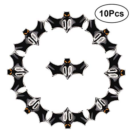 Black Bat in Circle Logo - 10pcs Silver DIY Beads Metal Black Bats for Bracelet Jewelry Making