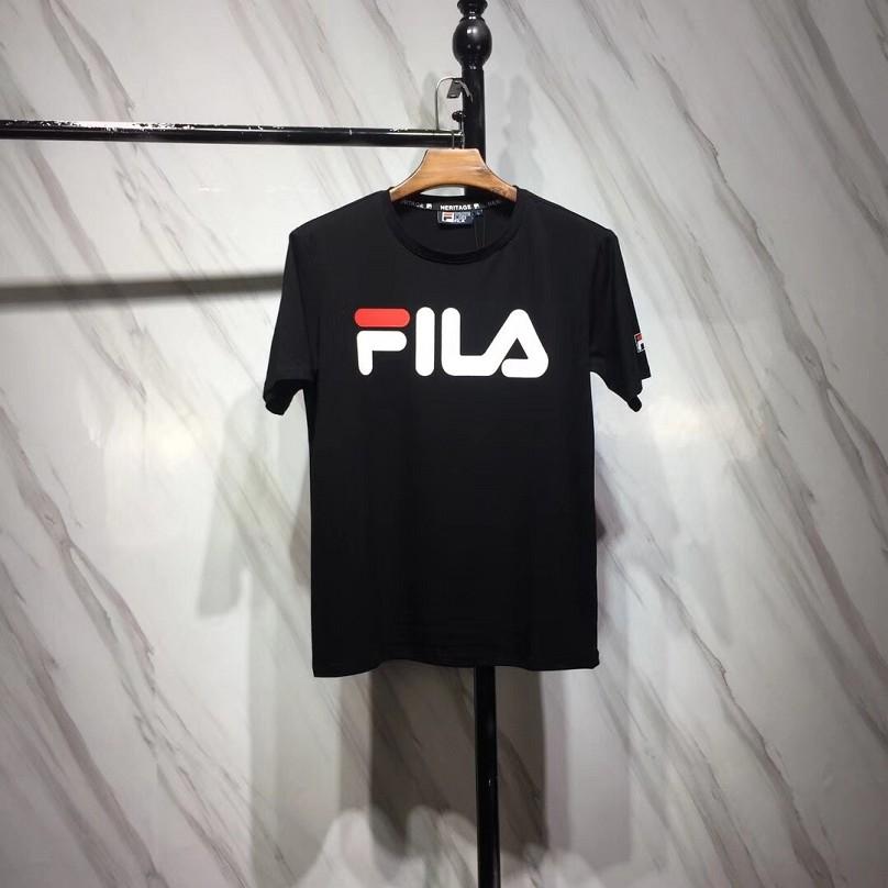 Black Fila Logo - fila logo print short sleeve cotton t-shirts womens black,fila t ...