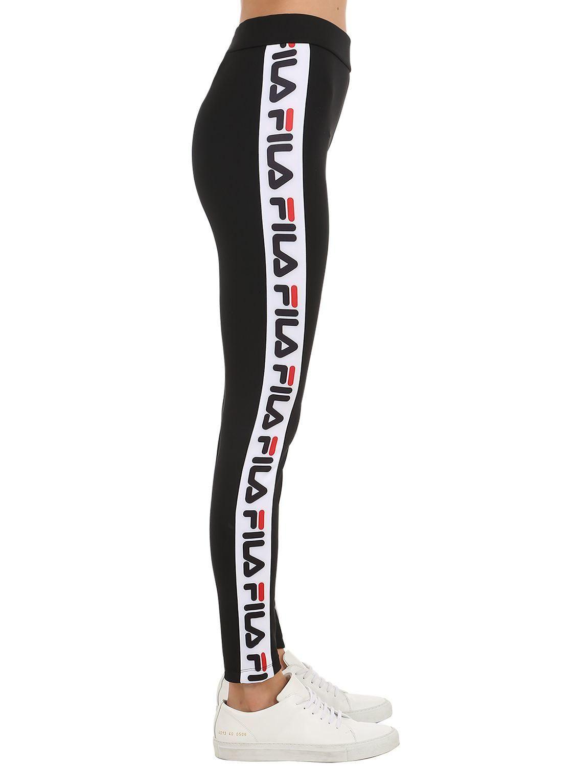 Black Fila Logo - Fila Logo Side Bands Stretch Leggings in Black