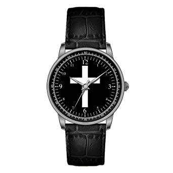 White Cross Watch Logo - KSD Personalized Watch Men's Vintage Design Leather Black Band Wrist