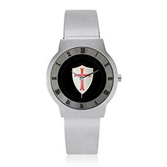 White Cross Watch Logo - S207) Knights Templar Shield Cross Logo Ultra Slim Stainless Steel