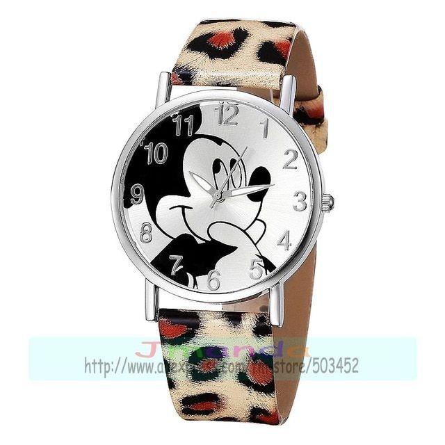 Watch Cartoon Logo - 100pcs Lot 8131 Silver Case Lovely Leather Watch Cartoon Mouse No