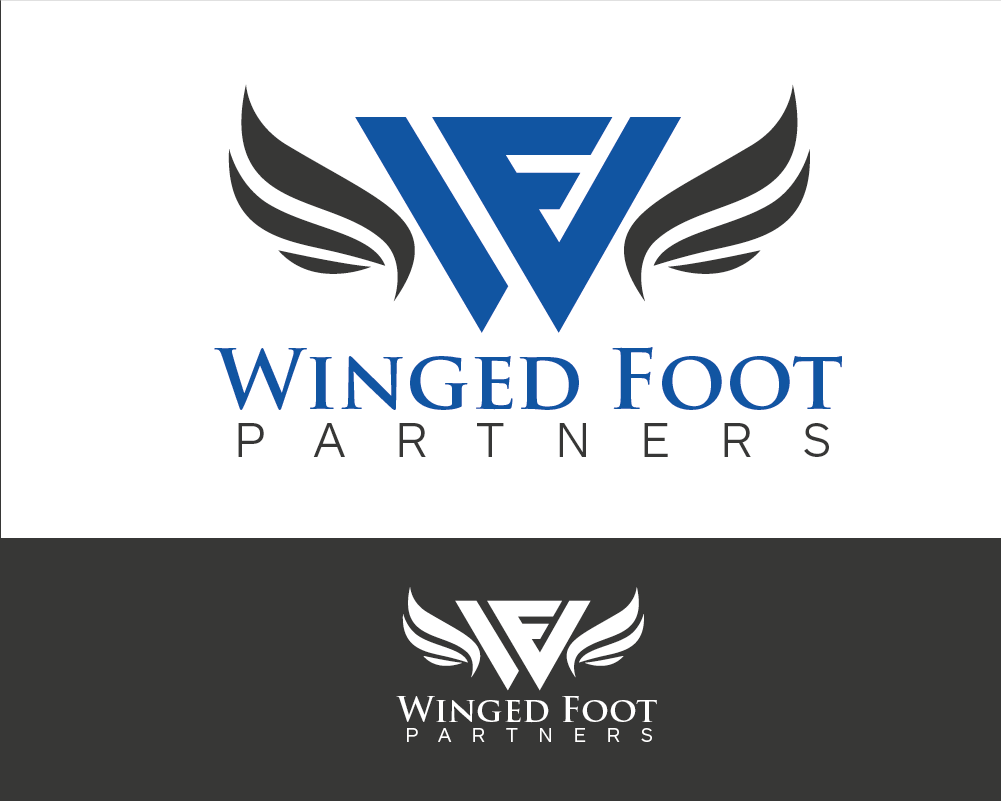 Blue Winged Foot Logo - Professional, Elegant, Business Logo Design for Winged Foot Partners