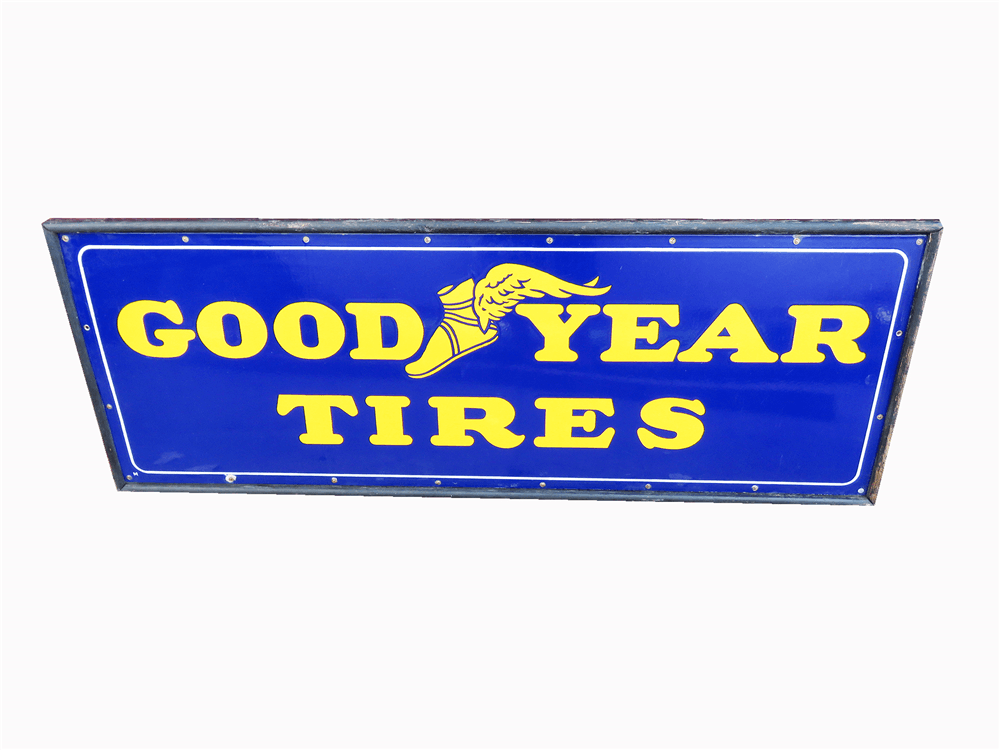 Blue Winged Foot Logo - SPECTACULAR NOS 1930S GOODYEAR TIRES SINGLE-SIDED WOOD-FRAMED