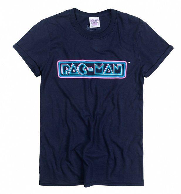 The Boyfriend Logo - Women's Pac Man Neon Logo Rolled Sleeve Boyfriend T Shirt