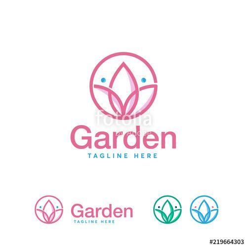 Cute Flower Logo - Cute Garden Leaf and Flower in Line art style, Simple flower logo