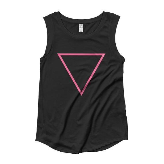 Empty Triangle Logo - Pink Empty Triangle Large Front Multi Colour Cap Sleeve