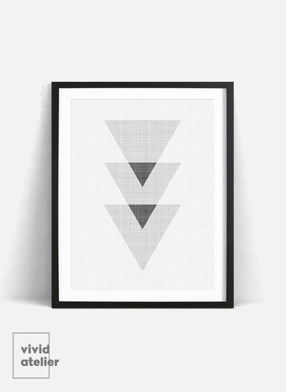 Black Triangles Logo - Black and White Triangles Print Grey Triangle Art Geometric