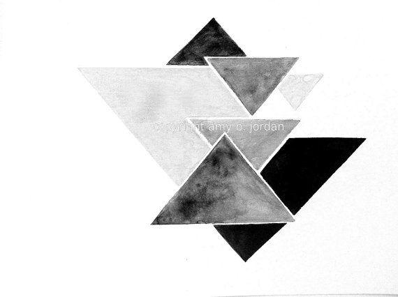 Black Triangles Logo - Free Shipping! Triangle Geometric Watercolor Painting or Print