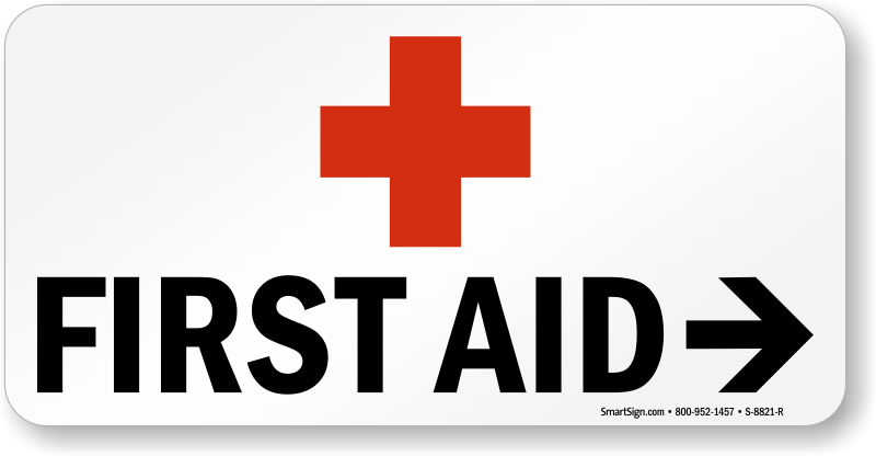 Red First Aid Logo - First Aid Sign With Right Arrow And Red Cross Symbol, SKU: S-8821-R ...