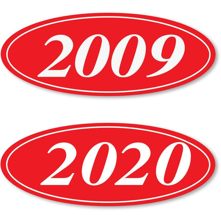 Red and White Oval Car Logo - 4-Digit Oval Car Year Stickers - Red & White | Auto Dealer Marketing