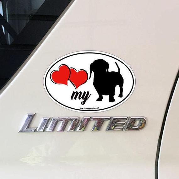 Red and White Oval Car Logo - Dachshund Wiener Dog I Love My Dachshund Wiener Dog Dog Breed | Etsy