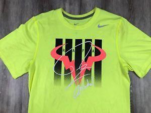 Tennis Shirt Brand Logo - NIKE Dri-Fit RAFA RAFAEL NADAL Autograph Bull Logo Neon Yellow ...
