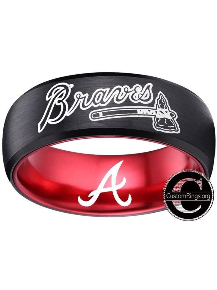 Red Ring Logo - Atlanta Braves Ring , Braves Logo Ring, black and red ring tungsten ...